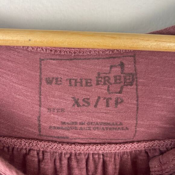 Free People Frontier Slub Knit Henley Tee Burgundy Marron Womens XS Relaxed Boho - Picture 5 of 10